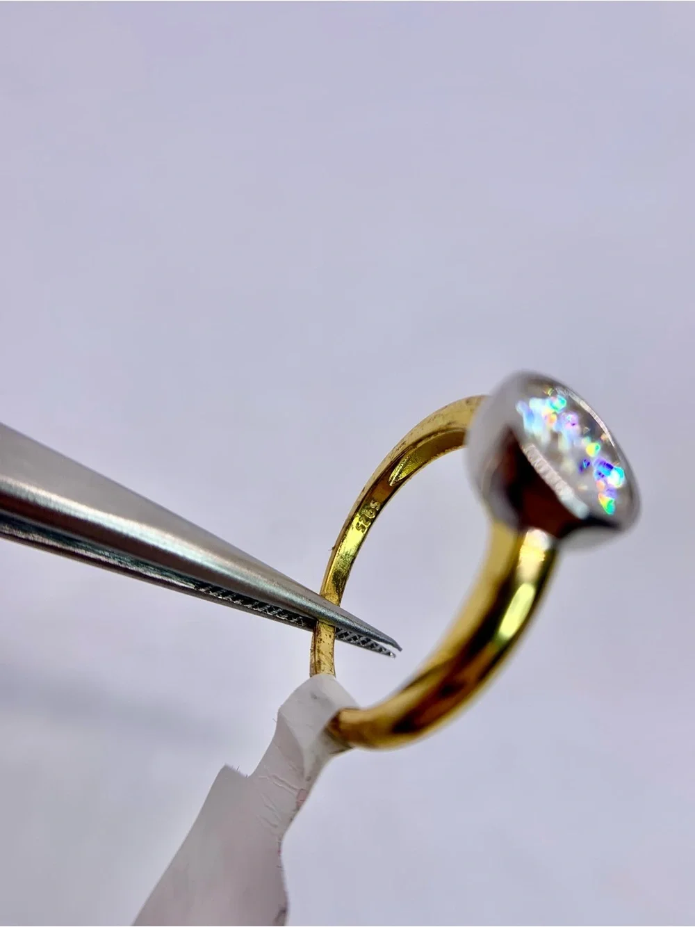 Yellow - White Gold Two Tone Bezel Moissanite Ring Brilliant Round Cut GRA 2 Ct